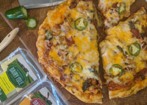 Three cheese pizza with sausage and bacon recipe