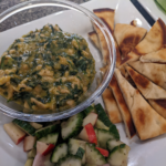 Turkey and Spinach Dip with Cucumber Apple Salad and Naan Wedges Recipe