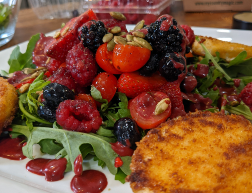 Summer Berry Salad with Blackberry Vinaigrette and Fried Goat Cheese