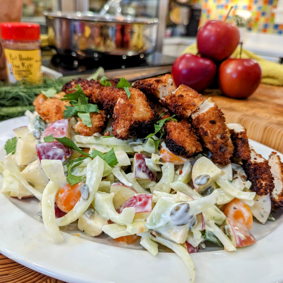 apple and fennel citrus salad with crunchy chicken strips recipe