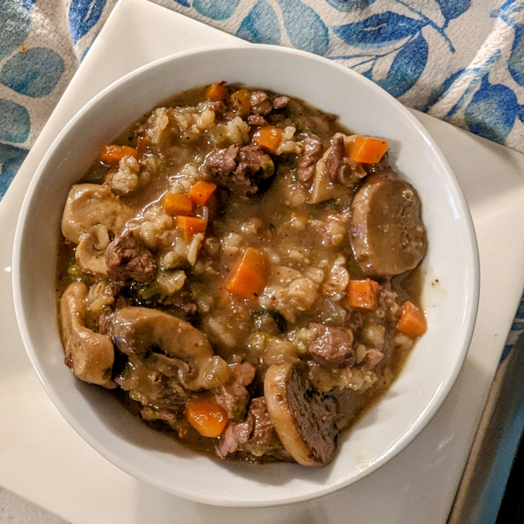 Slow Simmered Beef Barley Soup with Mushrooms recip