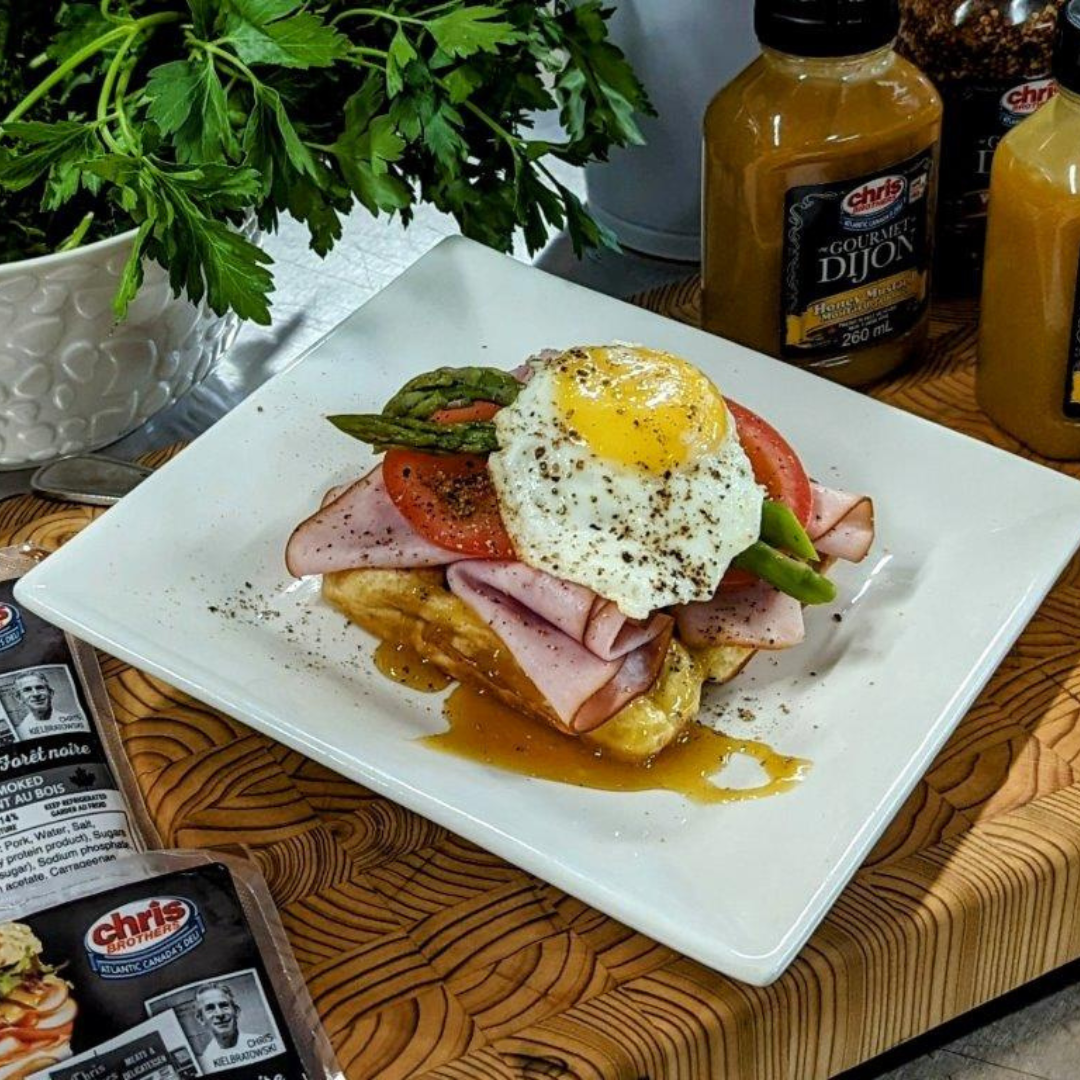 Savory Waffles with Eggs, Ham and Cheese recipe