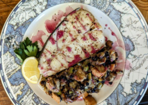 Halibut with Wild Blueberry Dressing and a Wild Blueberry Honey Vinaigrette recipe