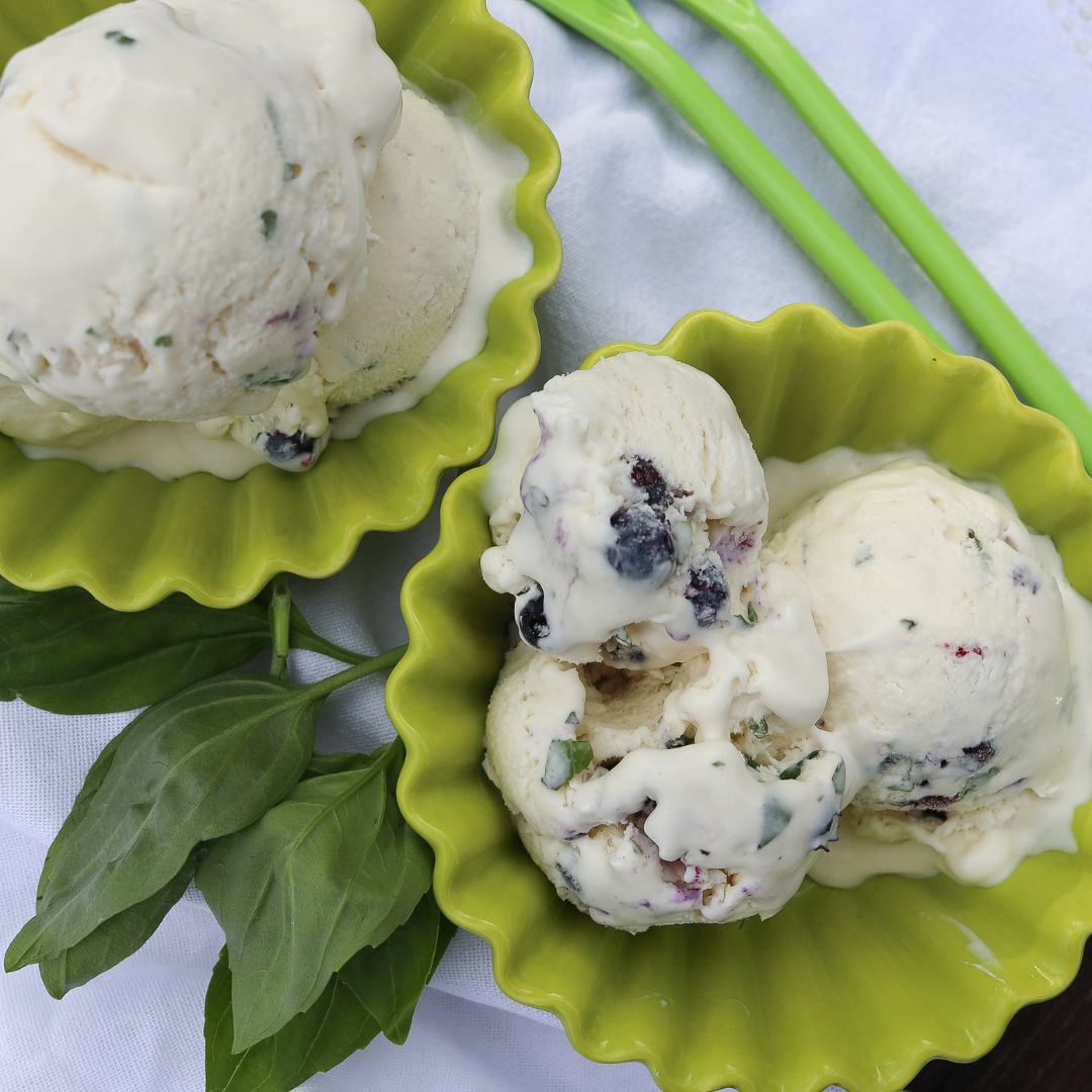3 ingredient wild blueberry and basil ice cream, recipe